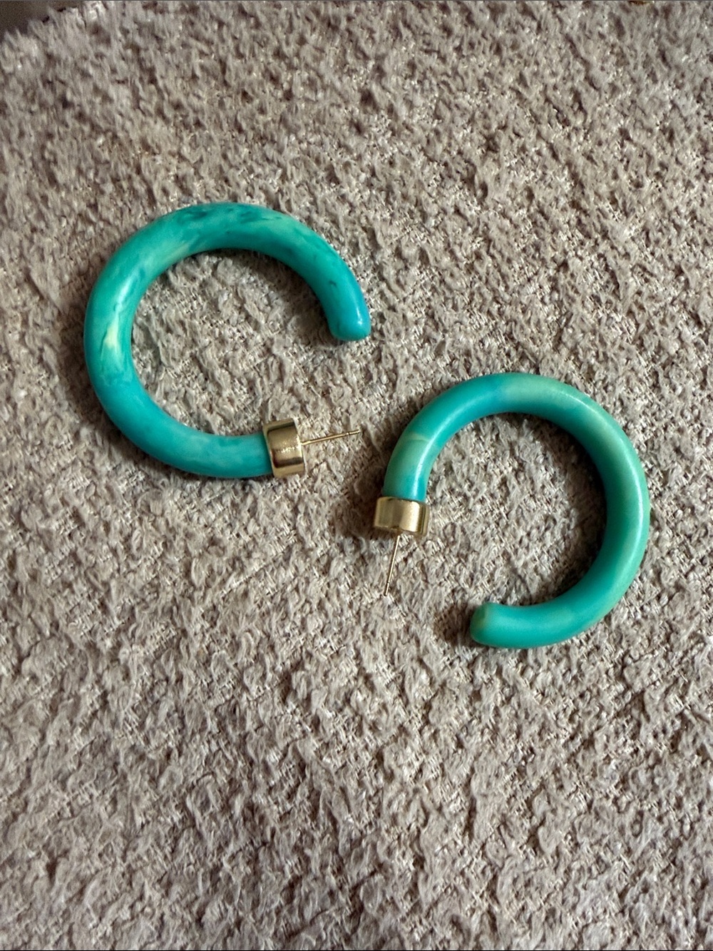 Turquoise Resin Hoop Earrings with Gold Posts